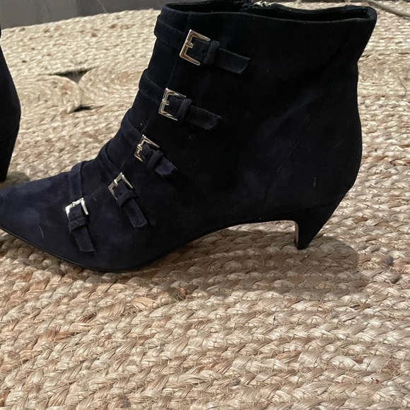 Nine West Zydeco navy suede kitten heel booties - Picture 3 of 5